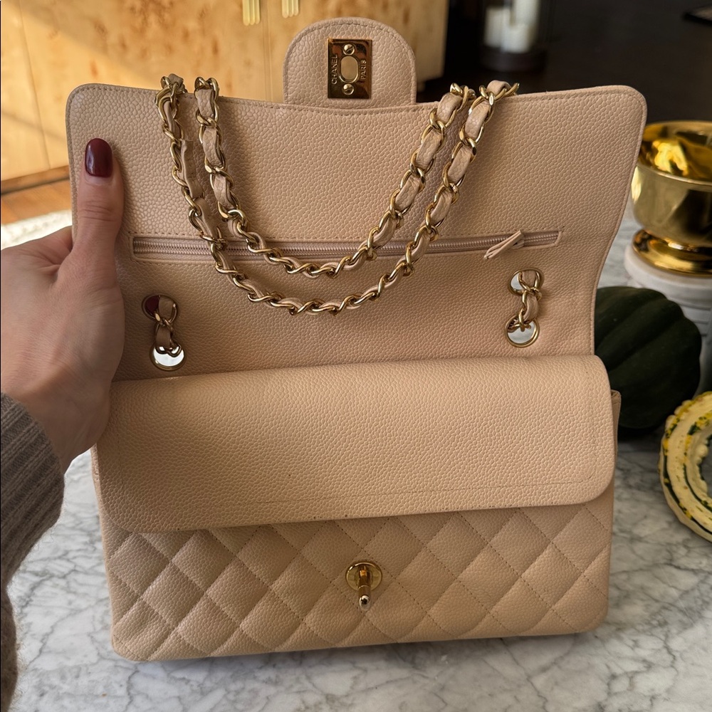 Chanel Beige Claire Medium Classic Flap GDHW Quilted Shoulder Bag - Picture 8 of 11